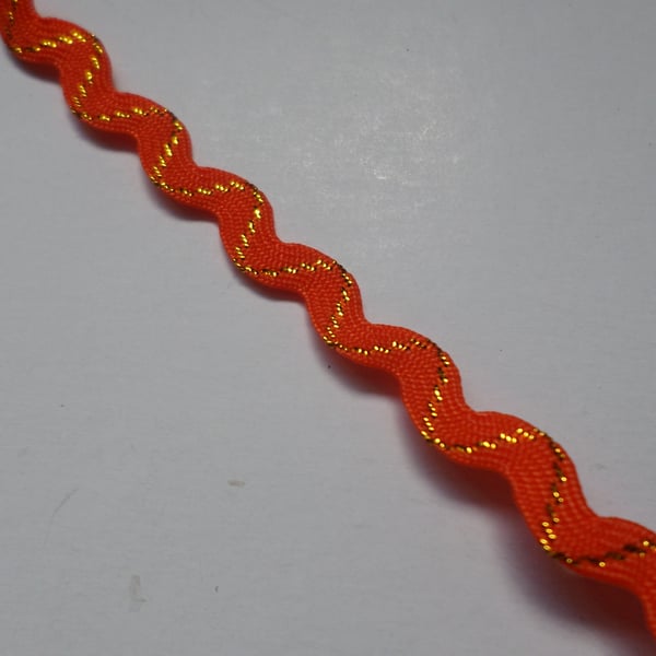 1m Length Ric Rac Trim - 8mm - Metallic - Orange - Folksy