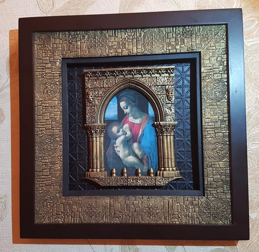 Leonardo Madonna Litta mix media art, wall decoration, framed picture.