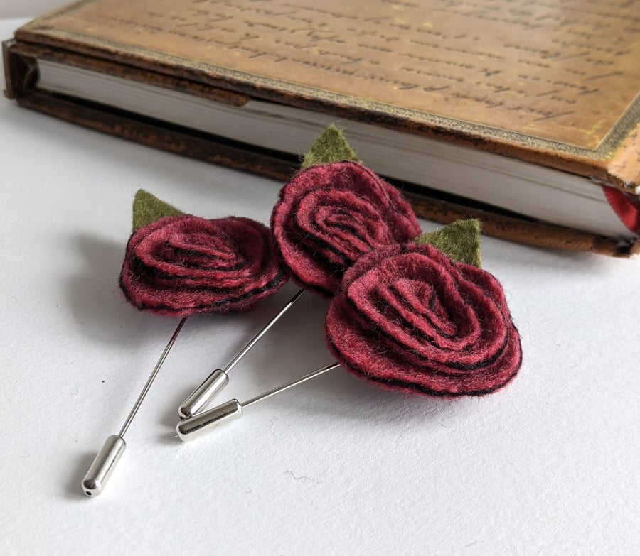 Art deco inspired rose lapel pin or brooch - ruby