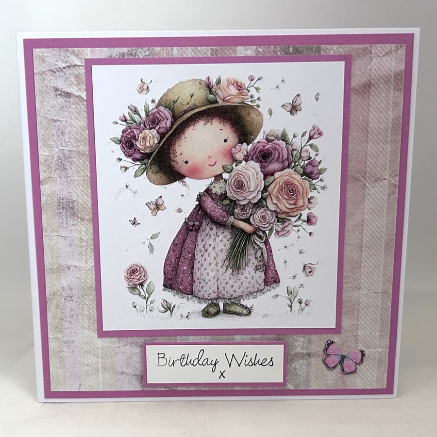 Girl with roses Birthday card