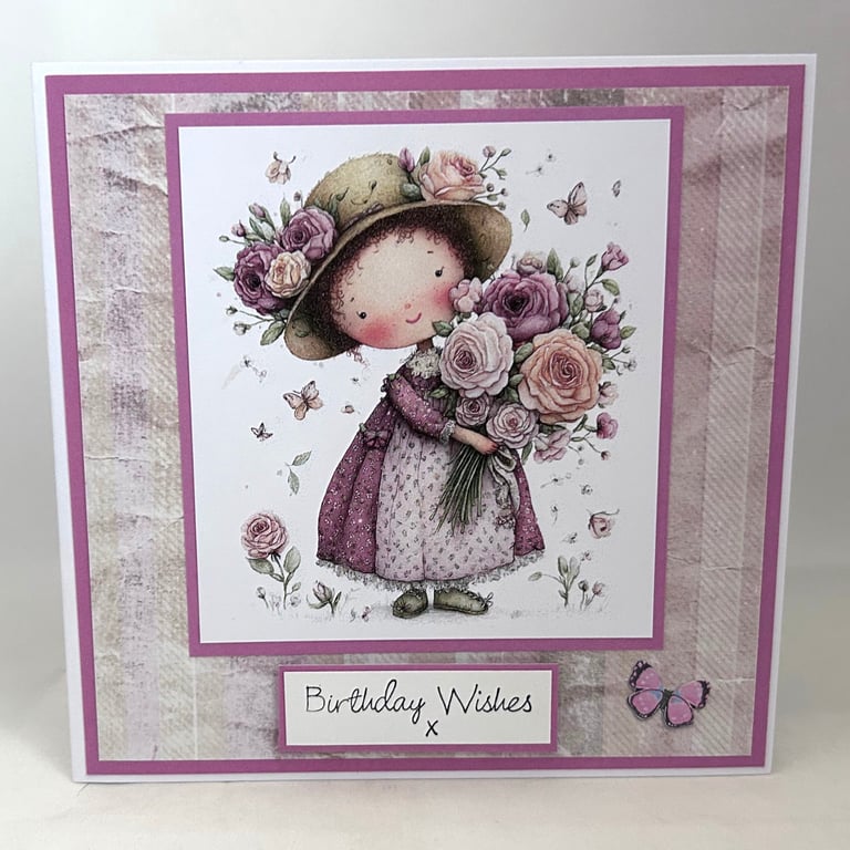Girl with roses Birthday card