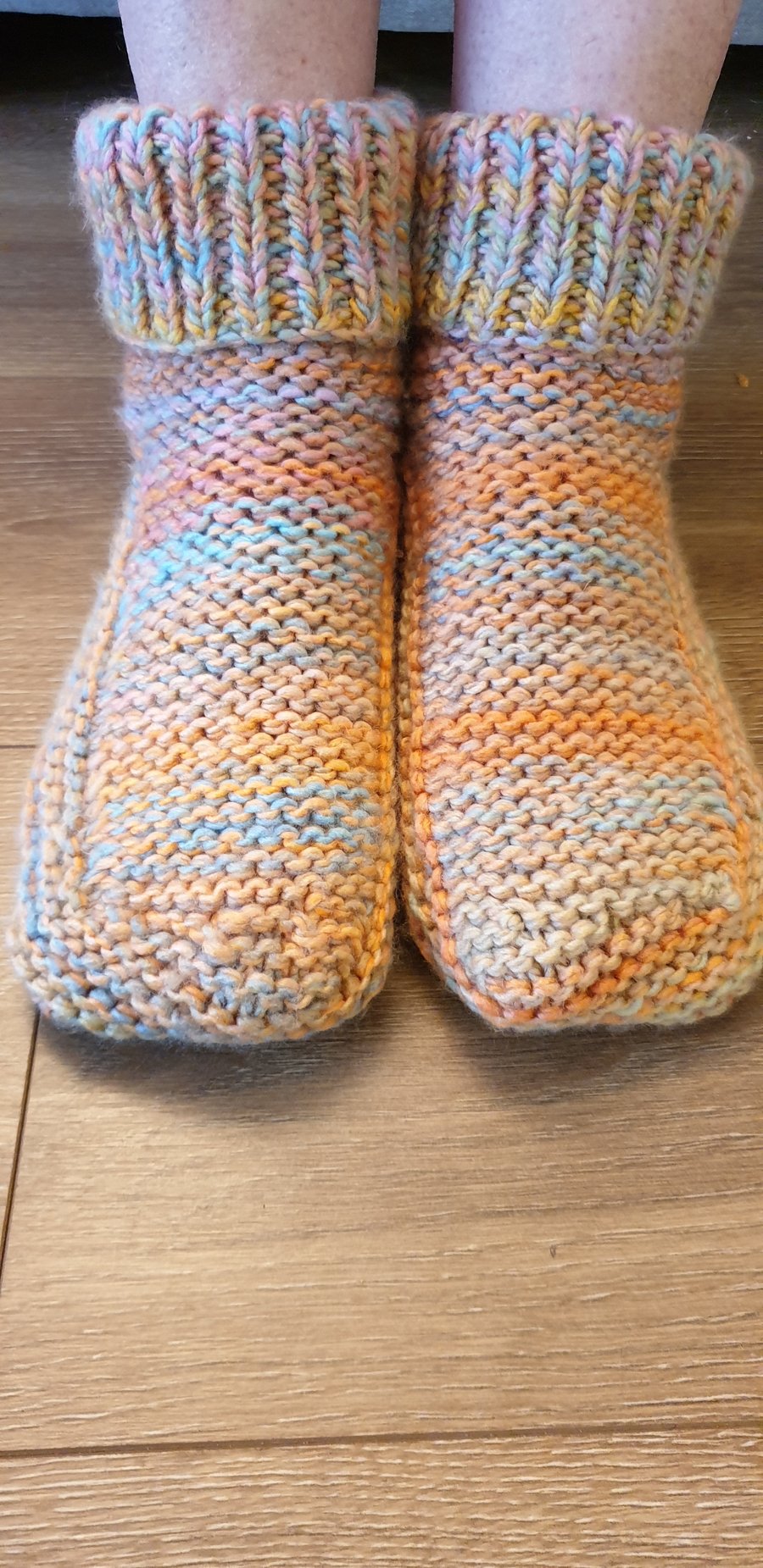 Hand-knitted multi coloured Slipper Socks size 6-7