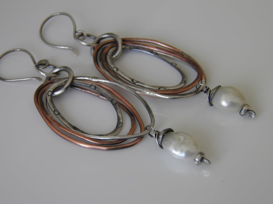 Pearl Earrings Sterling Silver & Copper