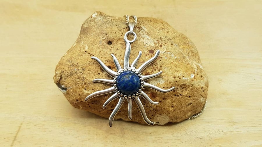 Boho Lapis lazuli sunburst Pendant. September birthstone