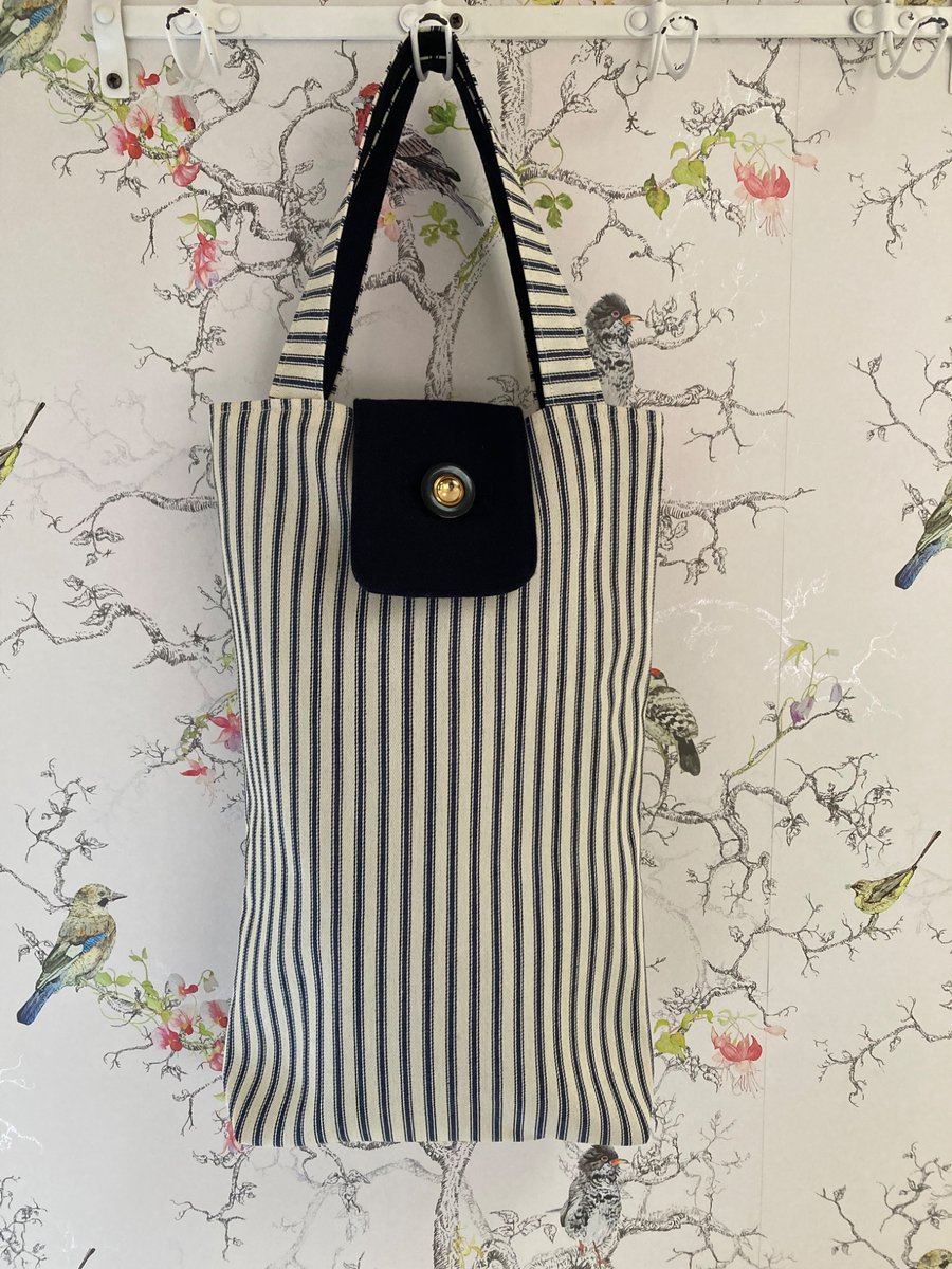 Striped linen and wool modern tote bag.