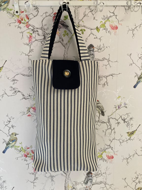 Striped linen and wool modern tote bag.