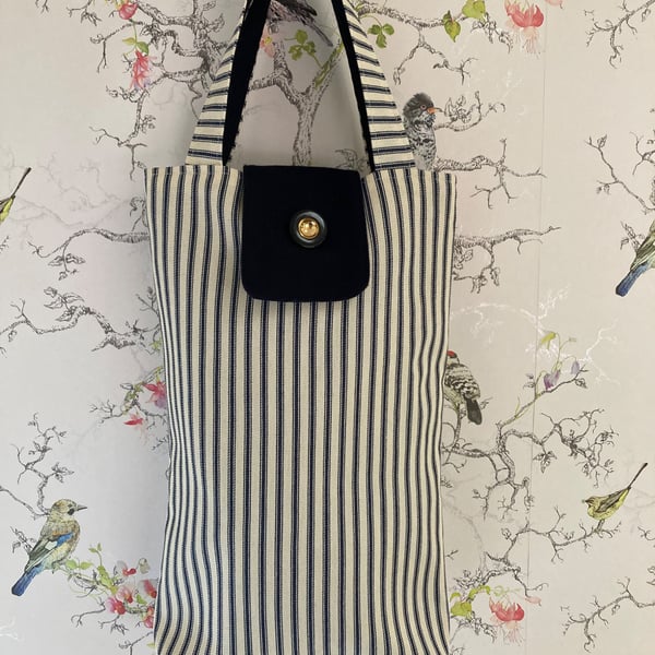 Striped linen and wool modern tote bag.