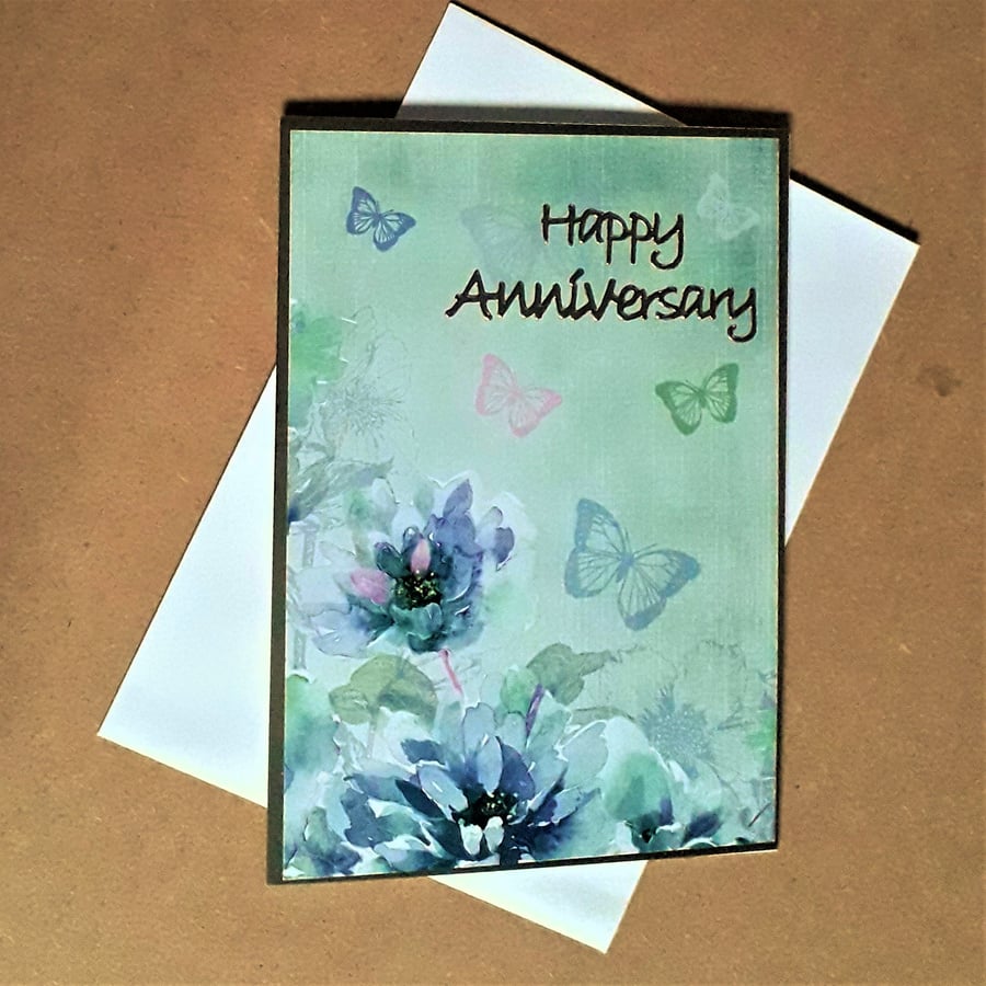 Floral Anniversary Card with Butterflies