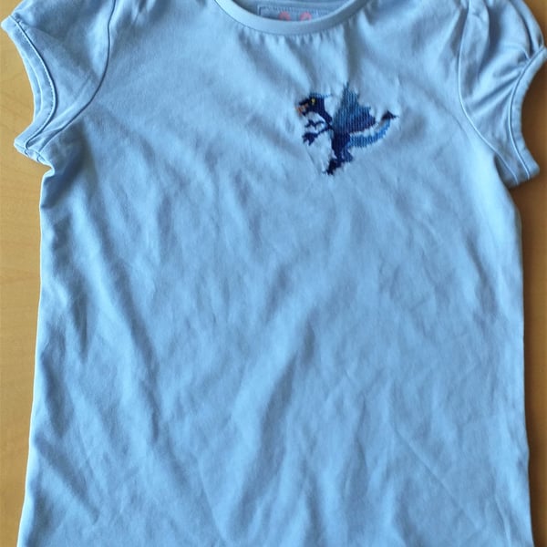 Blue, Dragon, T-shirt age 5, hand embroidered