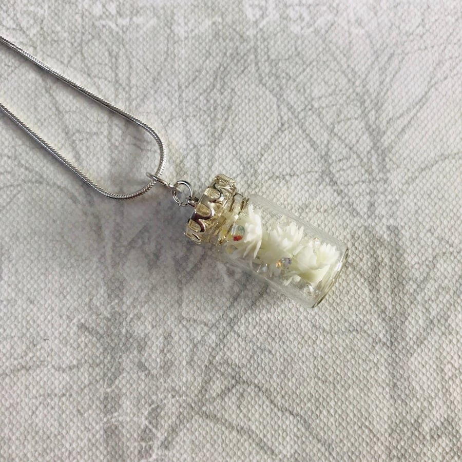 Jam Jar Vial Necklace With Encased Flowers 