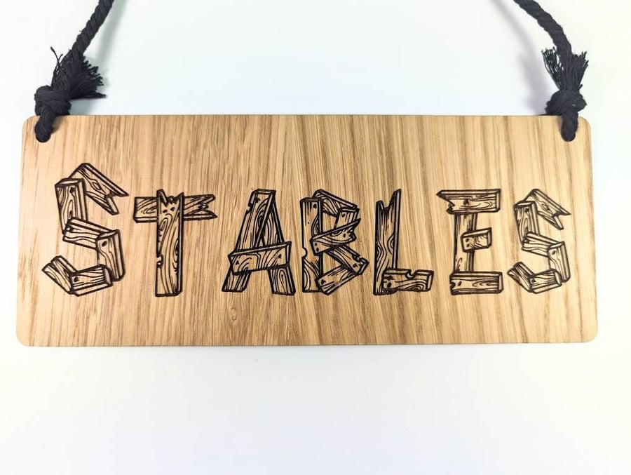 Stables sign door oak wood Horse stables sign, Stables decoration door hanger