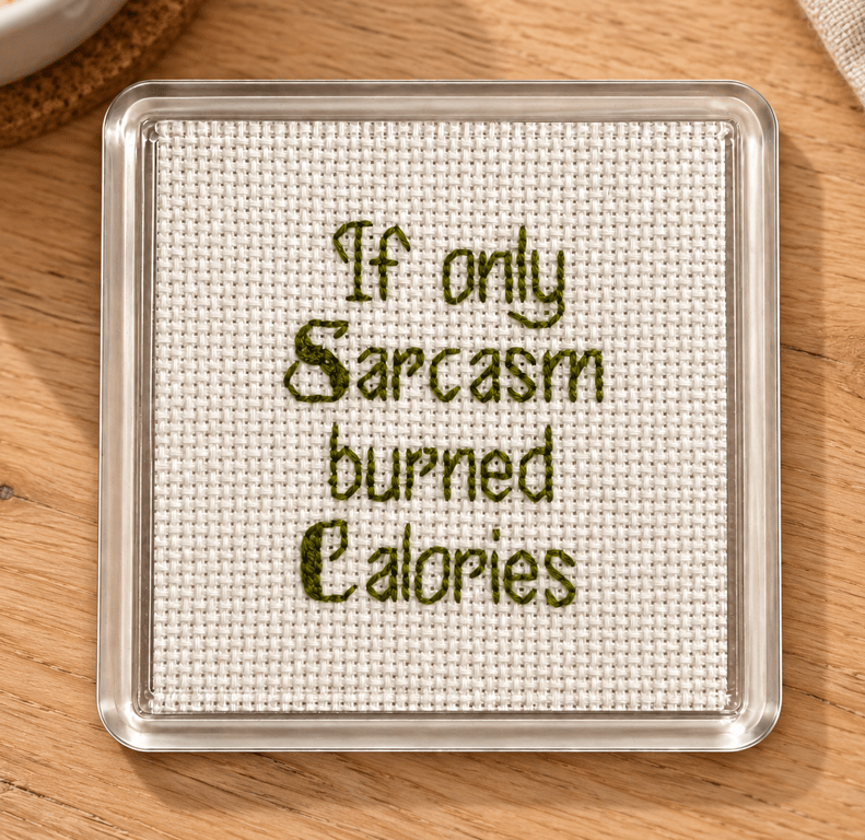 Handmade Cross Stitch Coaster – Funny Sarcastic Quote Gift
