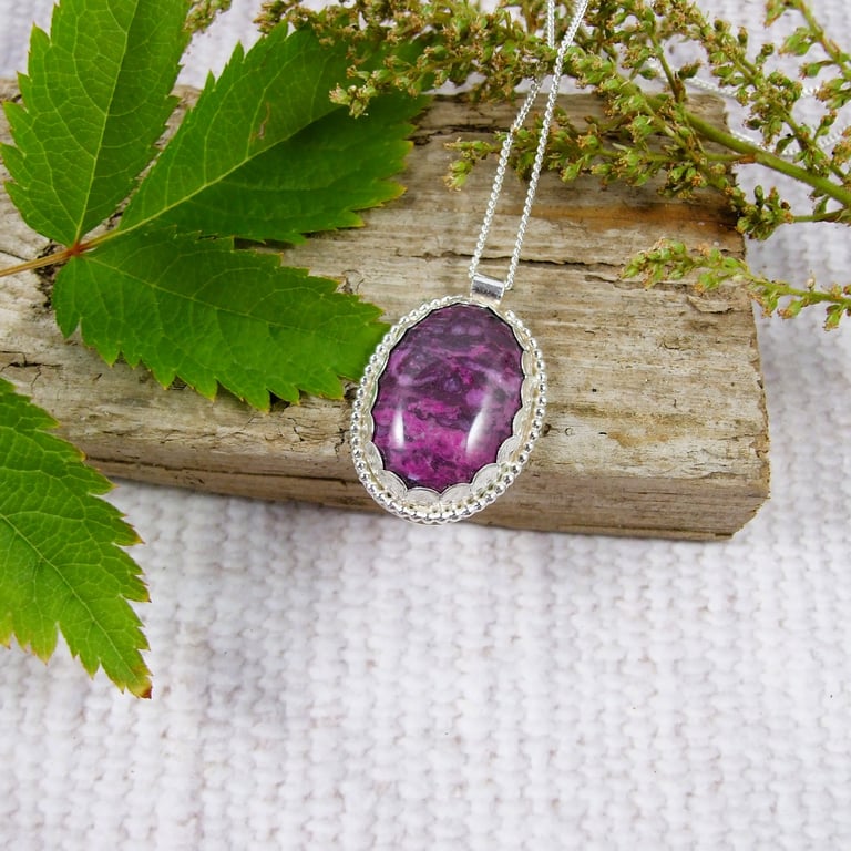 Purple Jasper Necklace, Sterling Silver Artisan Pendant