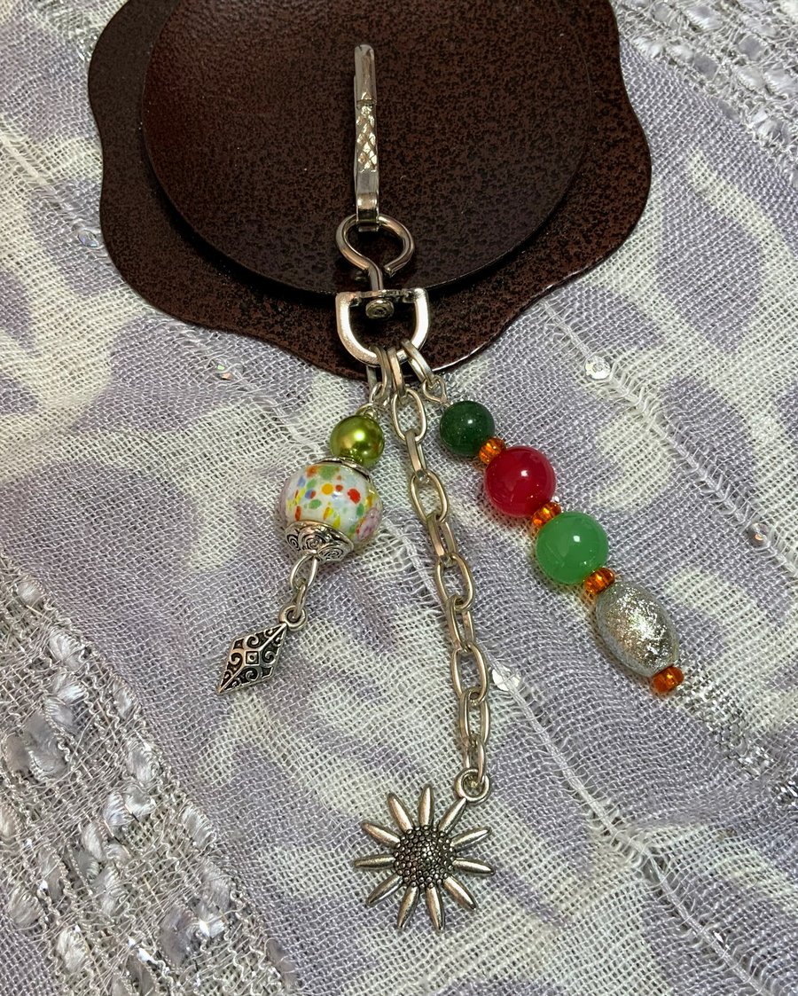 Sunflower & Bead Bag Charm