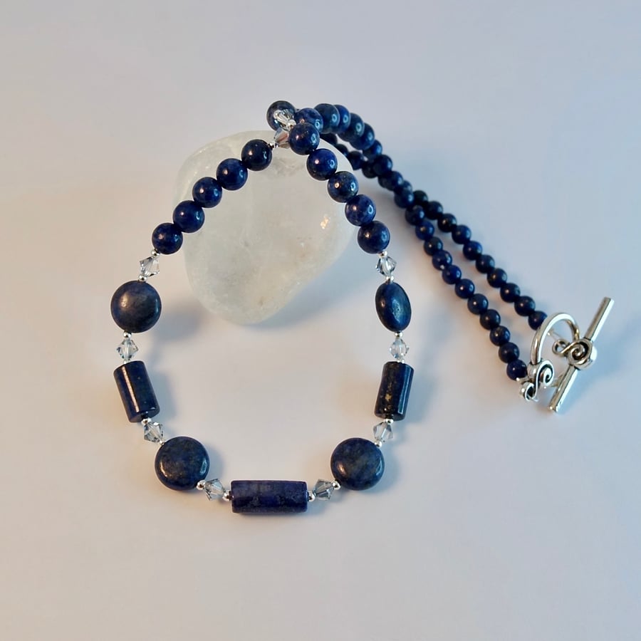 Lapis Lazuli & Crystal Necklace, September Birthday, Anniversary, Gifts For Her