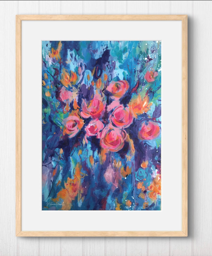 Pretty in Pink Art Print, Abstract Flowers, A3 size