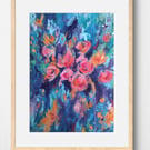Pretty in Pink Art Print, Abstract Flowers, A3 size