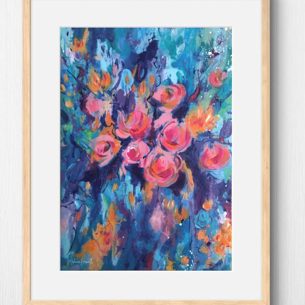 Pretty in Pink Art Print, Abstract Flowers, A3 size