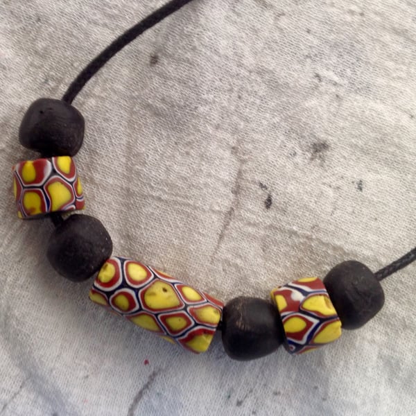 Cord necklace with antique Venetian trade beads  for men or women