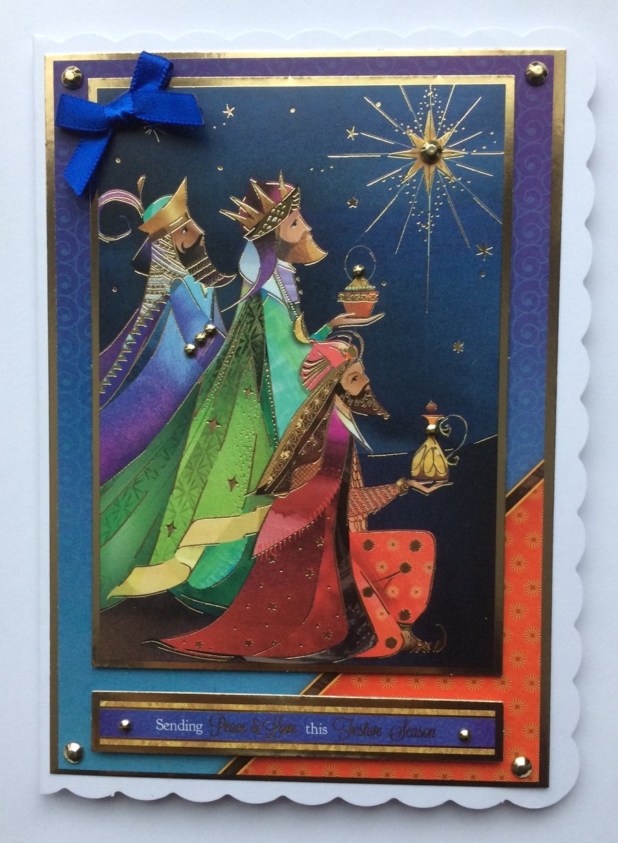 Christmas Card Three Wise Men Kings Sending Peace and Love 3D Luxury Handmade
