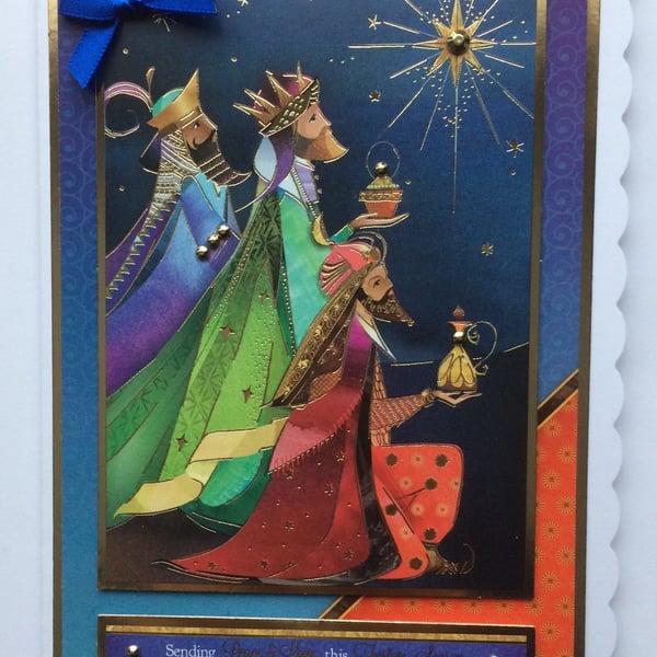 Christmas Card Three Wise Men Kings Sending Peace and Love 3D Luxury Handmade