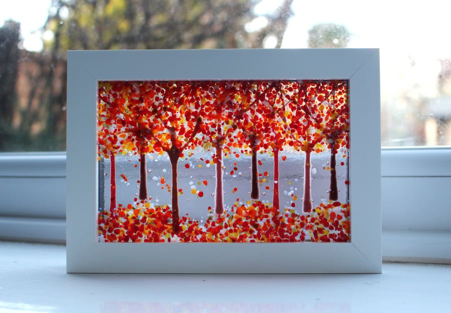 Seconds Sunday Amazing Fused Glass Woodland Picture 'Falling Leaves'