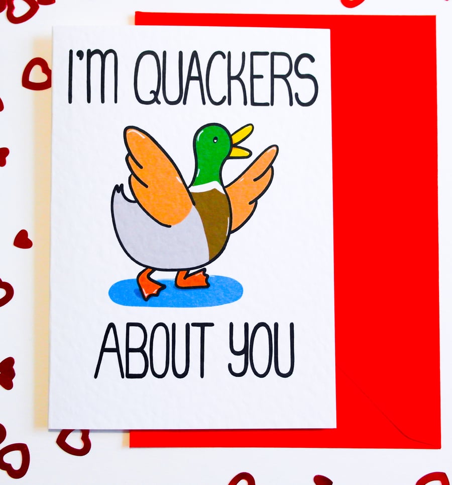 I'm Quackers About You, Cute Duck Valentines, Anniversary Card, Birthday Card