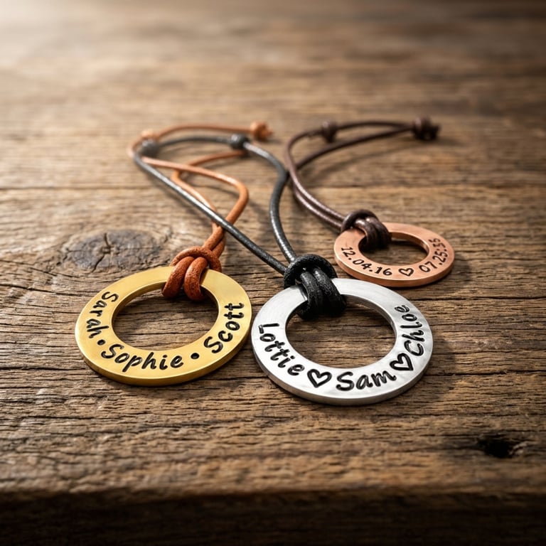Personalised Necklace with Adjustable leather strap - Free Delivery