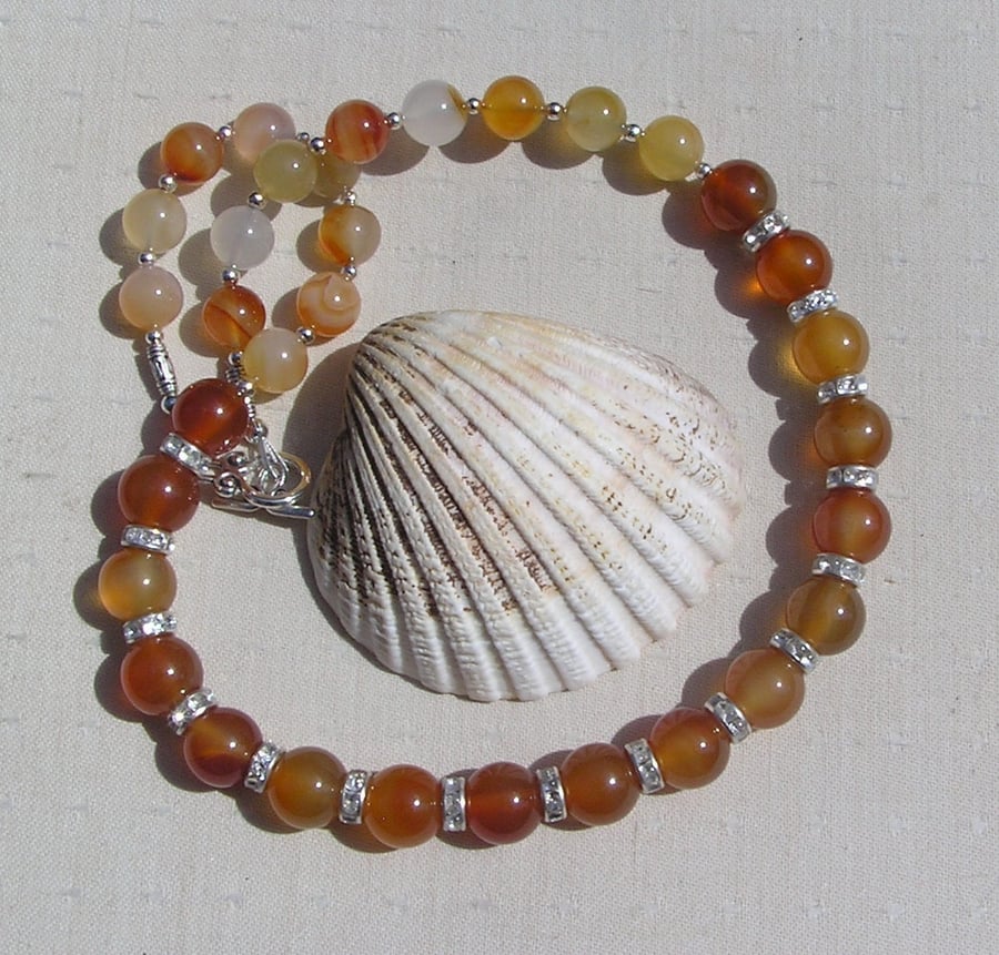 Orange Carnelian Crystal Gemstone Chunky Statement Necklace "Sunrise"