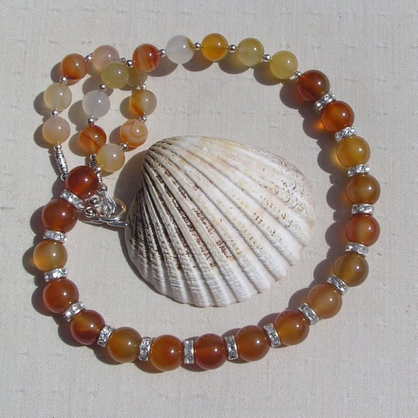 Orange Carnelian Crystal Gemstone Chunky Statement Necklace "Sunrise"