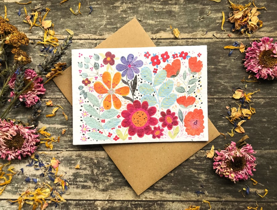 Plantable Seed Paper Birthday Card, Floral Note Cards,Flowers Greeting Cards