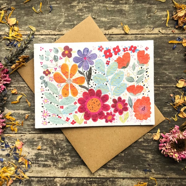 Plantable Seed Paper Birthday Card, Floral Note Cards,Flowers Greeting Cards