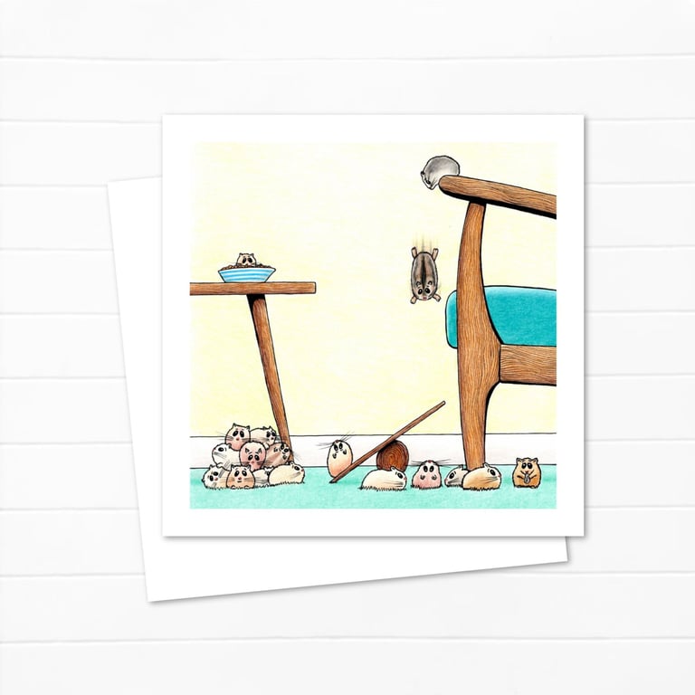 Acrobatic Hamsters Greeting Card: Original Pencil Illustration (231)