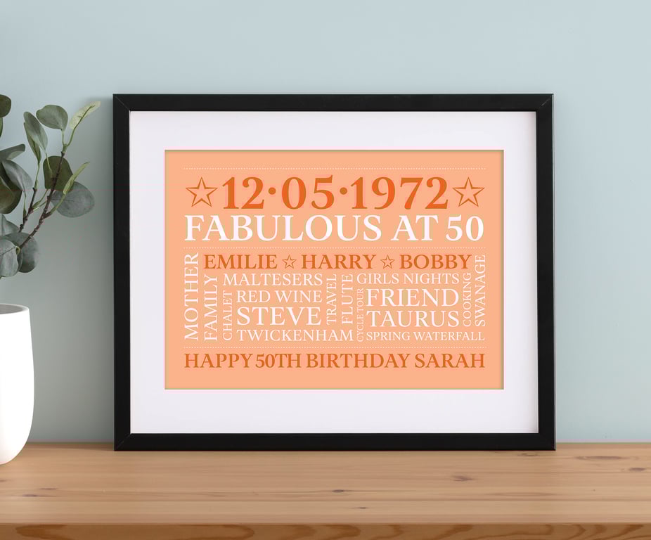 Personalised 50th Birthday Word Art - BD502