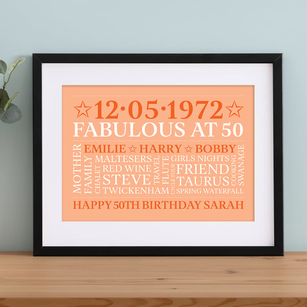 Personalised 50th Birthday Word Art - BD502