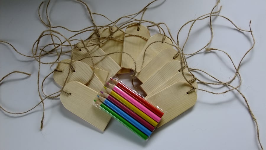 12 wooden gift tags or labels for tying onto birthday or Christmas presents.