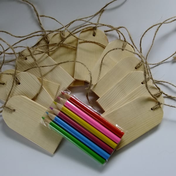 12 wooden gift tags or labels for tying onto birthday or Christmas presents.