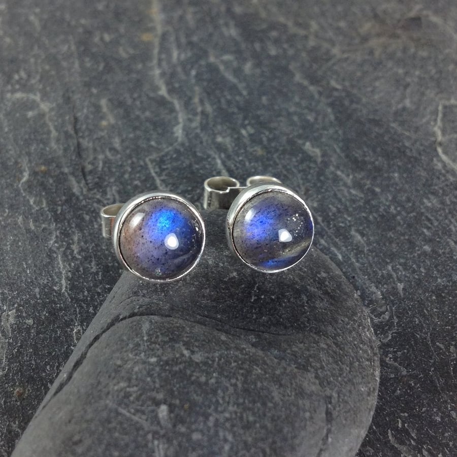      Labradorite stud earrings sterling silver , gemstone studs