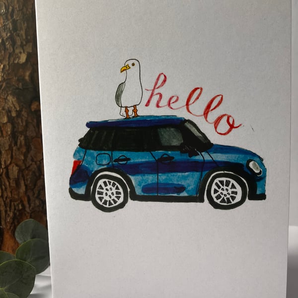 'Seagull on a car' Greeting Card