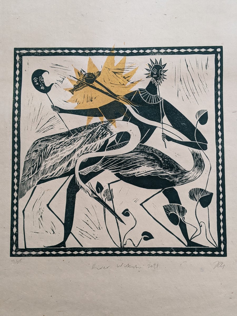 River witch lino cut handmade print