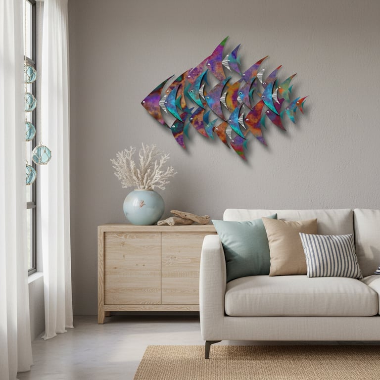 Coastal Fish Sculpture – Painted Bathroom Wall Art