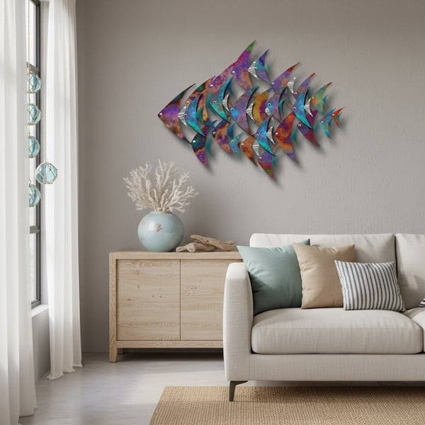 Coastal Fish Sculpture – Painted Bathroom Wall Art