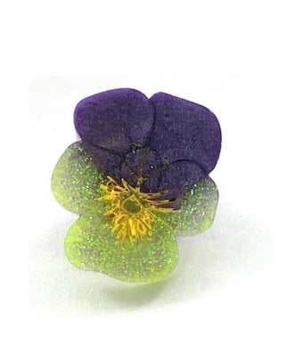 Whimsical Viola Bloom Pin - Handmade UV Resin Flower Brooch With Backing Card