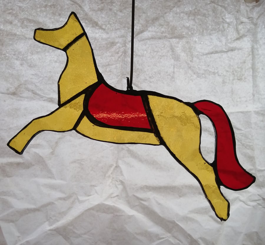 Stained Glass Fairground Horse - yellow and red