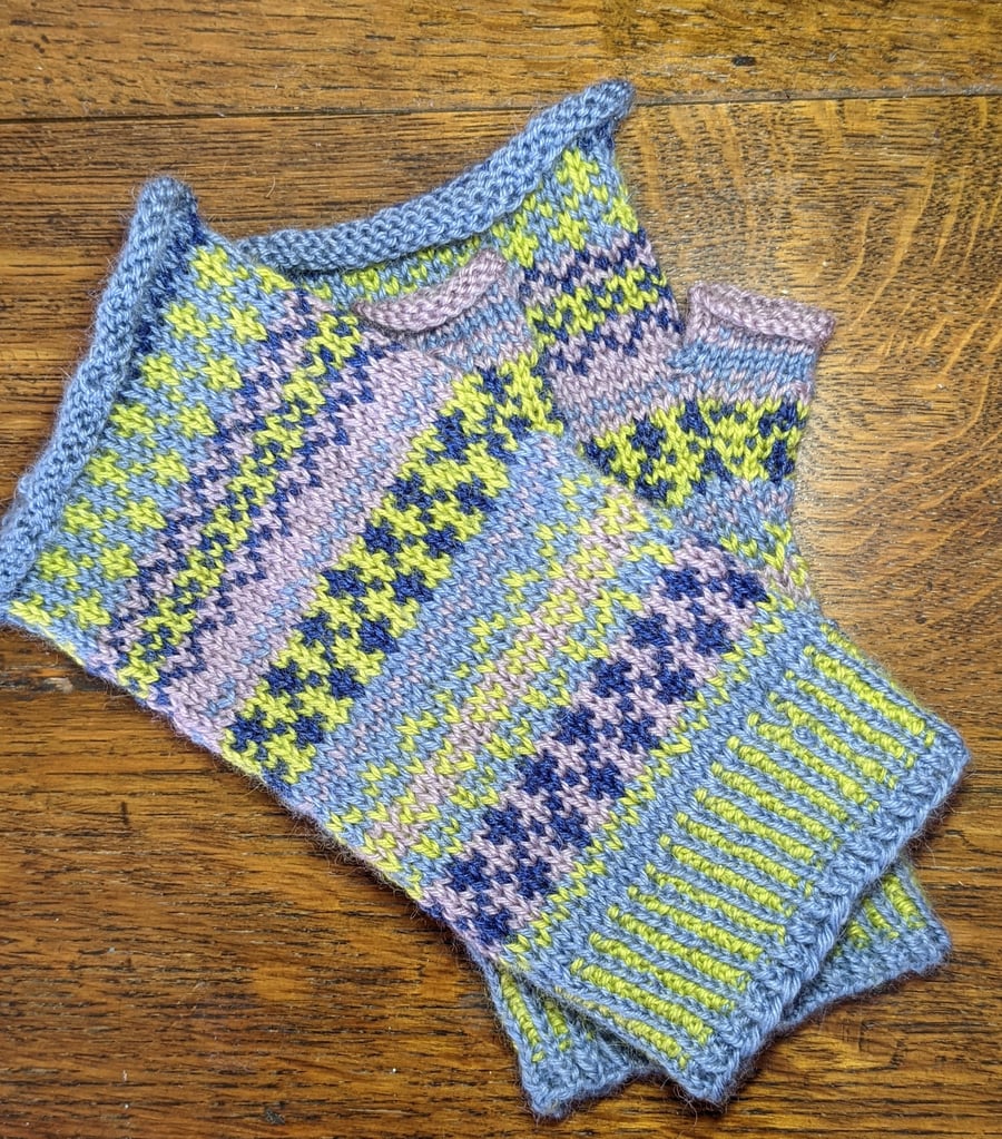 Fingerless gloves, mittens, Fair Isle gloves,