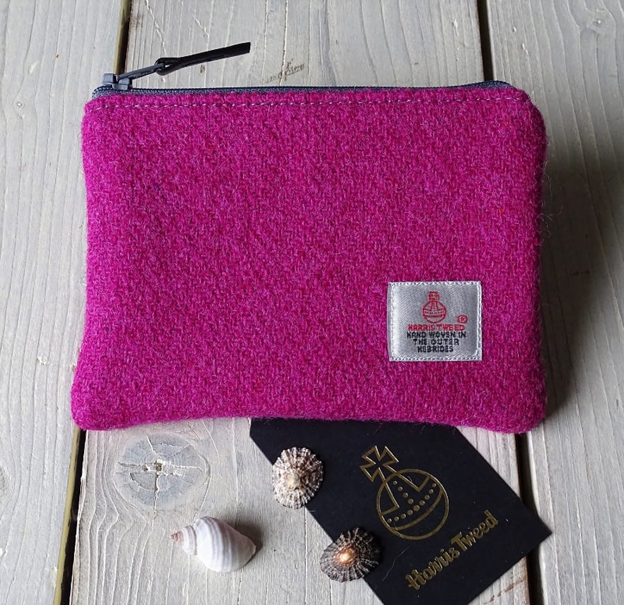 Harris Tweed large purse in magenta pink herringbone