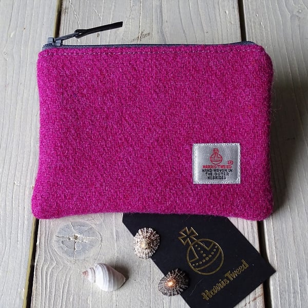 Harris Tweed large purse in magenta pink herringbone