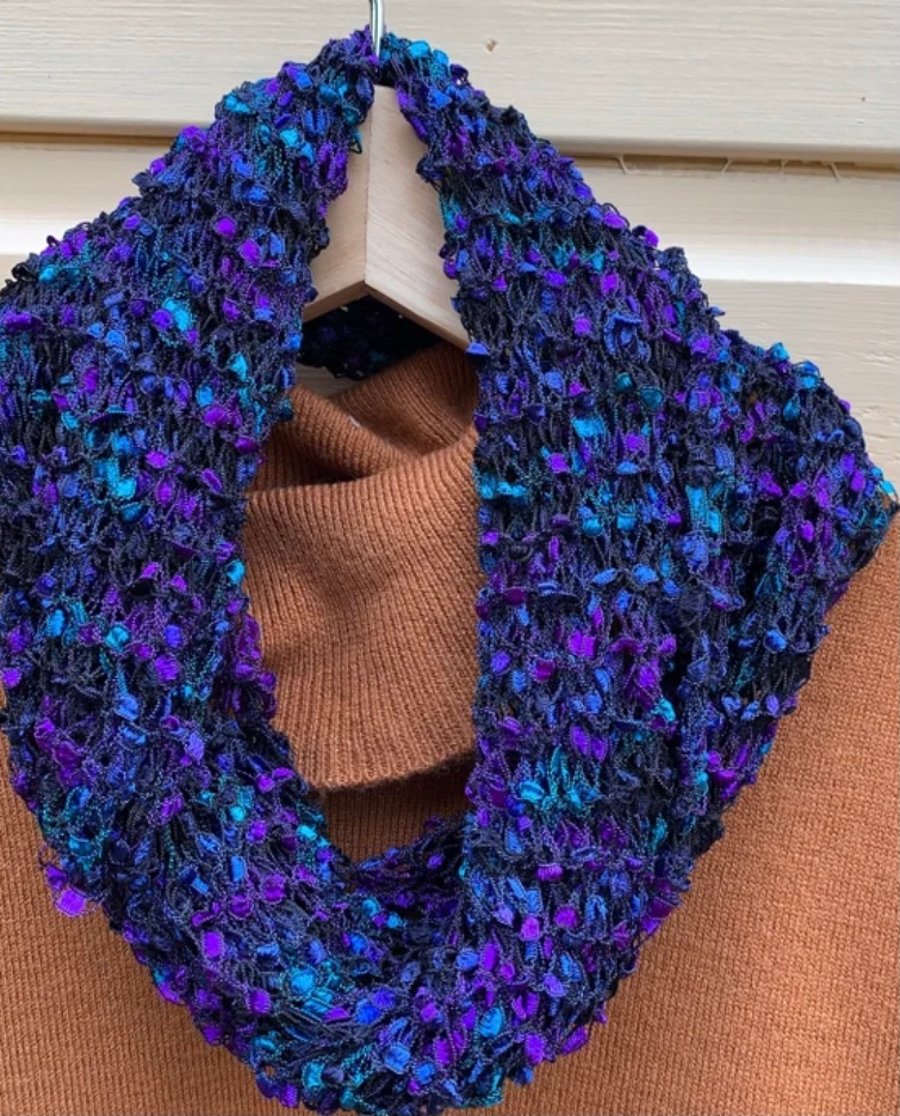 Knitted lace effect infinity scarf, evening scarf