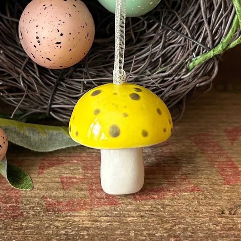 Ceramic tiny Easter egg toadstool yellow