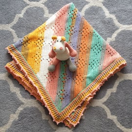 Modern Granny Square Diamond Crochet Baby Blanket  and Hippo